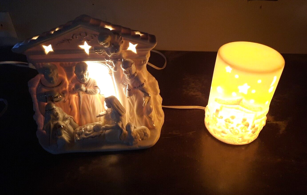 Vtg Nativity Scenes Ceramic Light Ups Electric Holiday Decor Lot of 2